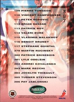 1995-96 Parkhurst International #387 Canadiens Checklist Back