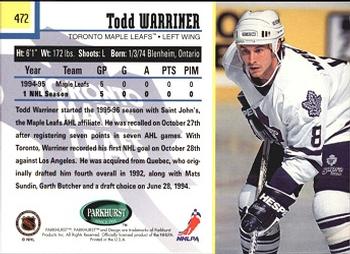 1995-96 Parkhurst International #472 Todd Warriner Back