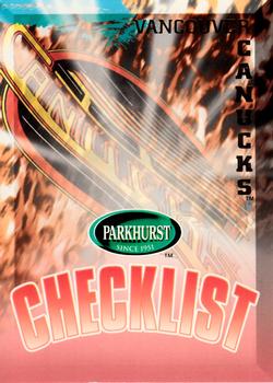 1995-96 Parkhurst International #486 Canucks Checklist Front