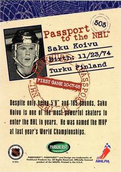 1995-96 Parkhurst International #505 Saku Koivu Back
