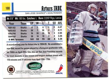 1995-96 Parkhurst International #188 Arturs Irbe Back