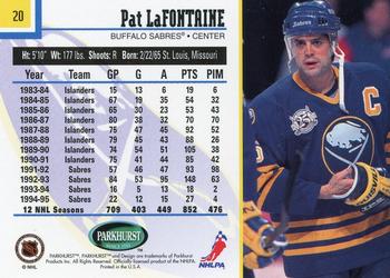 1995-96 Parkhurst International #20 Pat LaFontaine Back