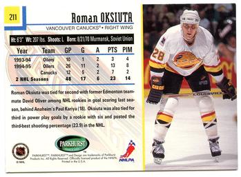 1995-96 Parkhurst International #211 Roman Oksiuta Back