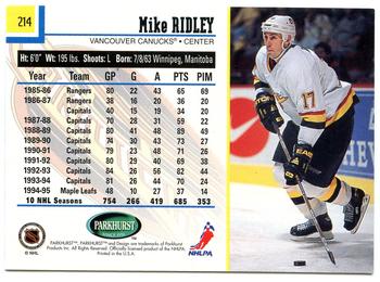 1995-96 Parkhurst International #214 Mike Ridley Back