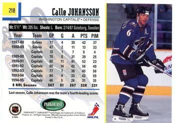 1995-96 Parkhurst International #218 Calle Johansson Back