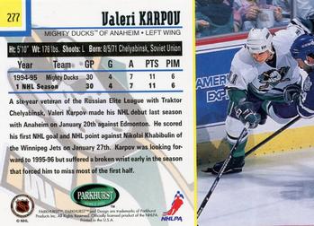 1995-96 Parkhurst International #277 Valeri Karpov Back