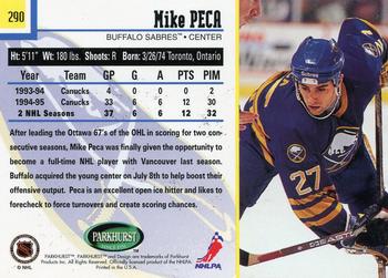 1995-96 Parkhurst International #290 Mike Peca Back