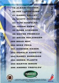 1995-96 Parkhurst International #297 Sabres Checklist Back