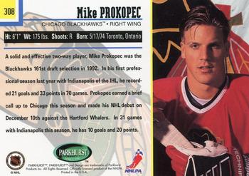 1995-96 Parkhurst International #308 Mike Prokopec Back