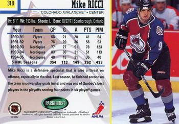 1995-96 Parkhurst International #318 Mike Ricci Back