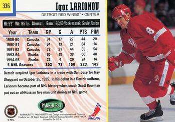 1995-96 Parkhurst International #336 Igor Larionov Back