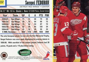 1995-96 Parkhurst International #337 Sergei Fedorov Back