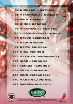 1995-96 Parkhurst International #342 Red Wings Checklist Back