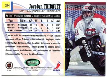 1995-96 Parkhurst International #384 Jocelyn Thibault Back