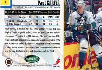 1995-96 Parkhurst International #3 Paul Kariya Back