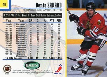 1995-96 Parkhurst International #40 Denis Savard Back