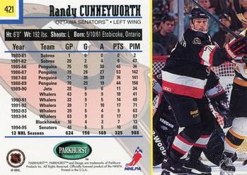 1995-96 Parkhurst International #421 Randy Cunneyworth Back