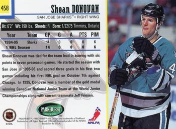 1995-96 Parkhurst International #458 Shean Donovan Back
