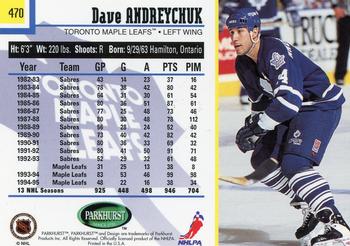 1995-96 Parkhurst International #470 Dave Andreychuk Back