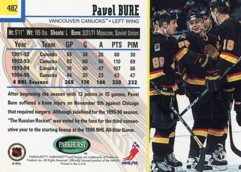 1995-96 Parkhurst International #482 Pavel Bure Back