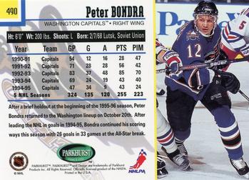 1995-96 Parkhurst International #490 Peter Bondra Back