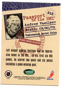 1995-96 Parkhurst International #513 Andrei Vasilyev Back