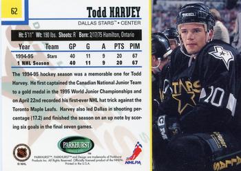 1995-96 Parkhurst International #62 Todd Harvey Back