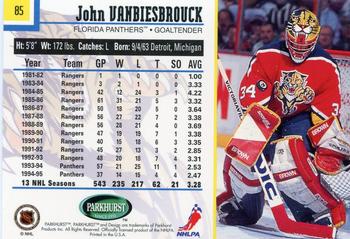 1995-96 Parkhurst International #85 John Vanbiesbrouck Back