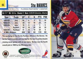 1995-96 Parkhurst International #86 Stu Barnes Back