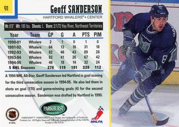 1995-96 Parkhurst International #91 Geoff Sanderson Back