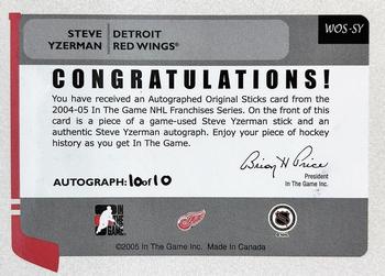 2004-05 In The Game Franchises US West - Original Sticks Autographs #WOS-SY Steve Yzerman Back