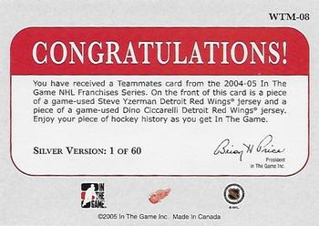 2004-05 In The Game Franchises US West - Teammates #WTM-08 Steve Yzerman / Dino Ciccarelli Back