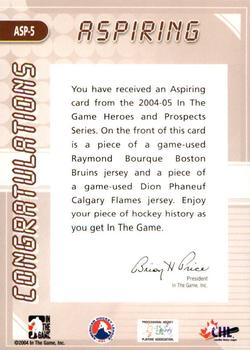 2004-05 In The Game Heroes and Prospects - Aspiring #ASP-5 Ray Bourque / Dion Phaneuf Back