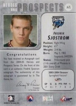 2004-05 In The Game Heroes and Prospects - Autographs #A-FS Fredrik Sjostrom Back