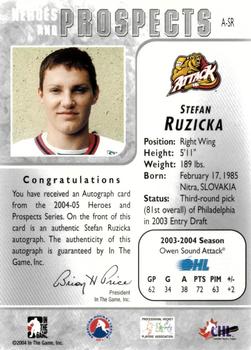 2004-05 In The Game Heroes and Prospects - Autographs #A-SR Stefan Ruzicka Back