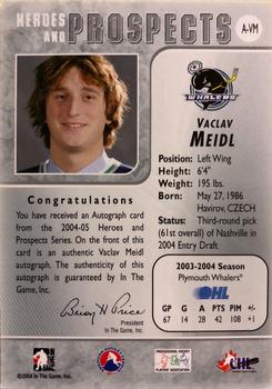 2004-05 In The Game Heroes and Prospects - Autographs #A-VM Vaclav Meidl Back