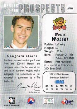 2004-05 In The Game Heroes and Prospects - Autographs #A-WW Wojtek Wolski Back