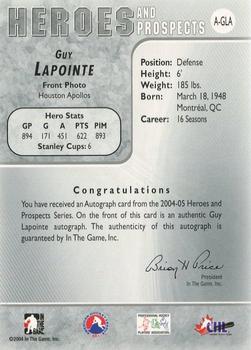 2004-05 In The Game Heroes and Prospects - Autographs #A-GLA Guy Lapointe Back