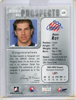 2004-05 In The Game Heroes and Prospects - Autographs #A-U-DR Derek Roy Back