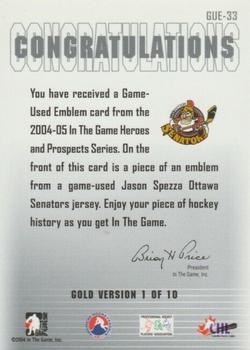 2004-05 In The Game Heroes and Prospects - Emblems Gold #GUE-33 Jason Spezza Back