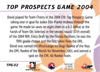2004-05 In The Game Heroes and Prospects - Top Prospects Game 2004 #TPG-02 David Shantz Back