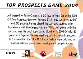2004-05 In The Game Heroes and Prospects - Top Prospects Game 2004 #TPG-06 Jeff Schultz Back