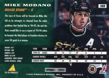 1995-96 Pinnacle #108 Mike Modano Back