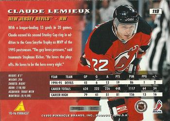 1995-96 Pinnacle #119 Claude Lemieux Back