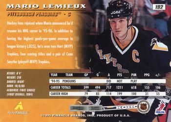 1995-96 Pinnacle #192 Mario Lemieux Back