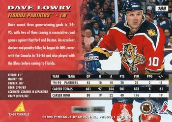 1995-96 Pinnacle #199 Dave Lowry Back