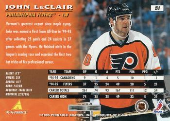1995-96 Pinnacle #51 John LeClair Back