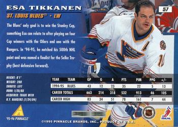 1995-96 Pinnacle #57 Esa Tikkanen Back