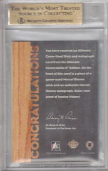 2004-05 In The Game Ultimate Memorabilia - Game-Used Stick and Autograph #10 Marcel Dionne Back