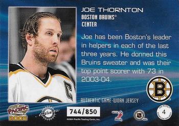 2004-05 Pacific - Jerseys #4 Joe Thornton Back
